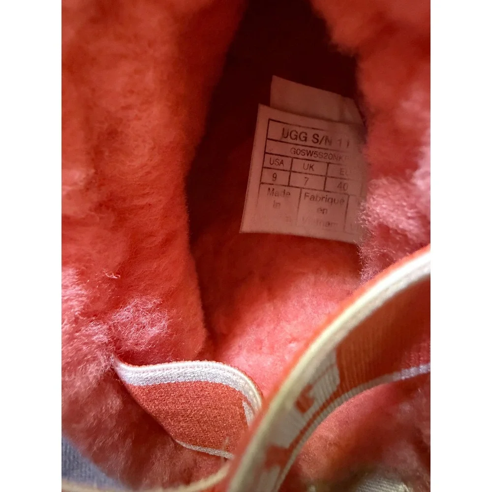 UGG Fluff Yeah Slide Coral Pink Sheepskin Slingback Sandals 1095119K
